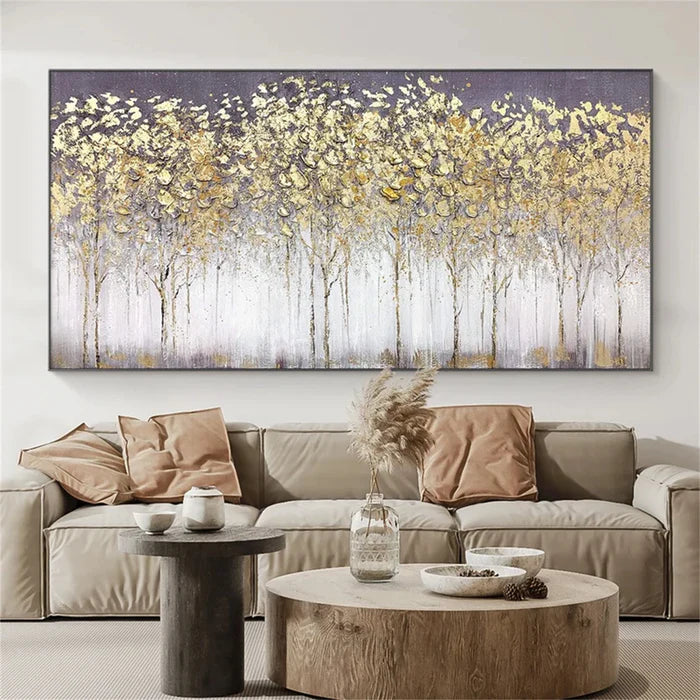 Golden Forest Textured Abstract Oil Painting - Nature-Inspired Art for International