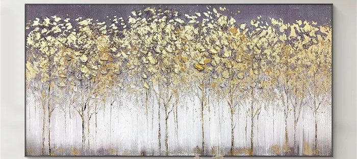 Golden Forest Textured Abstract Oil Painting - Nature-Inspired Art for International