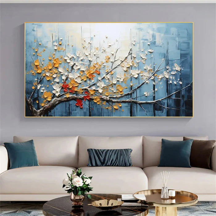 3D Textured Tree with Blossoms Wall Art