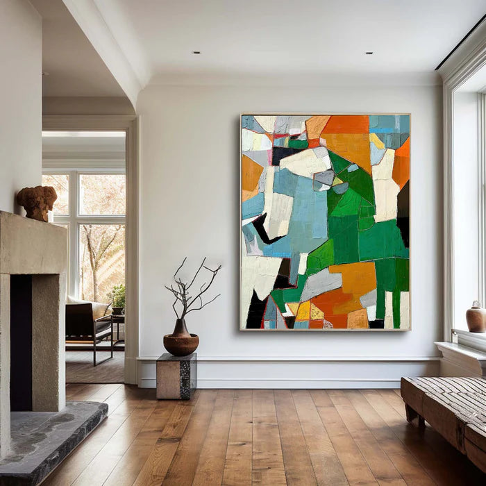 Fragmented Harmony - Hand-Painted Geometric Abstract Oil Painting