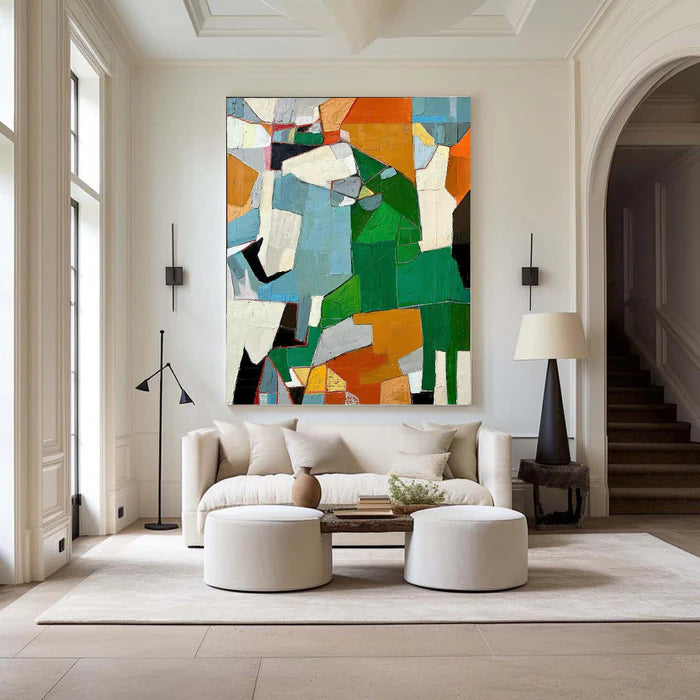 Fragmented Harmony - Hand-Painted Geometric Abstract Oil Painting