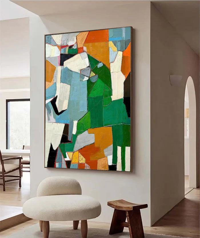 Fragmented Harmony - Hand-Painted Geometric Abstract Oil Painting