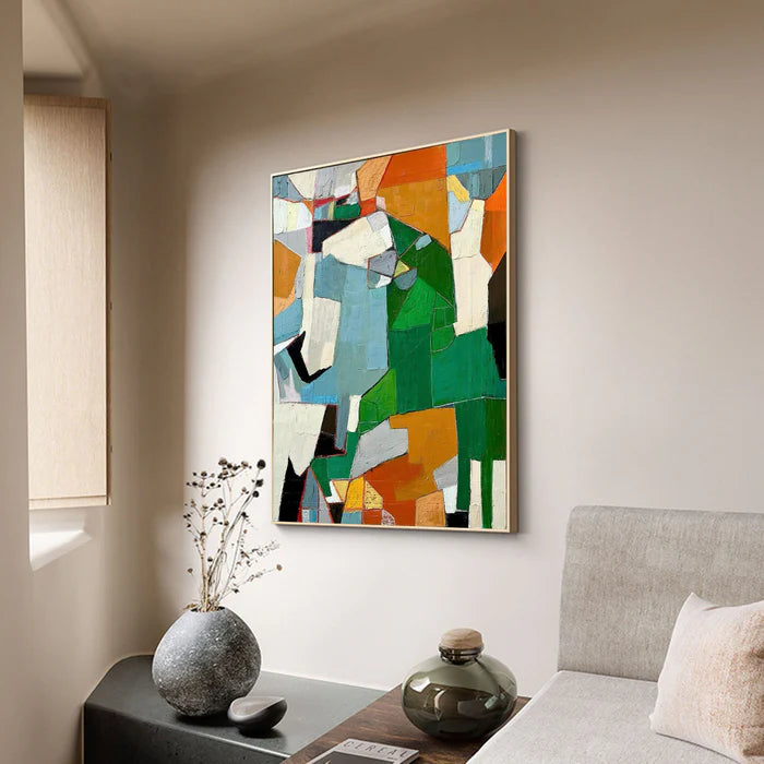 Fragmented Harmony - Hand-Painted Geometric Abstract Oil Painting