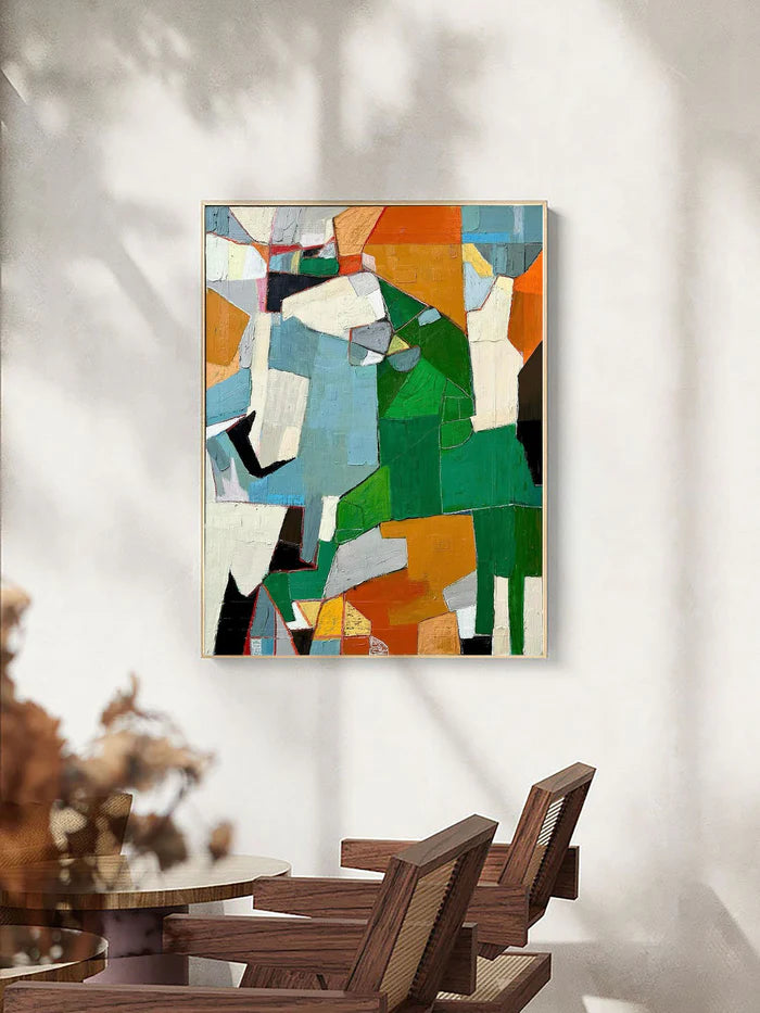Fragmented Harmony - Hand-Painted Geometric Abstract Oil Painting