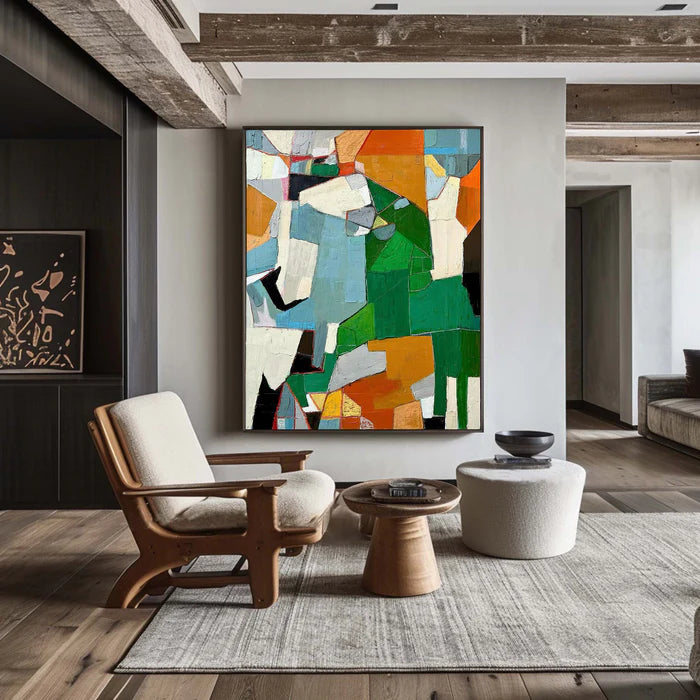 Fragmented Harmony - Hand-Painted Geometric Abstract Oil Painting
