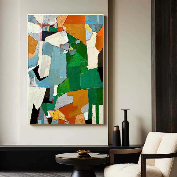 Fragmented Harmony - Hand-Painted Geometric Abstract Oil Painting