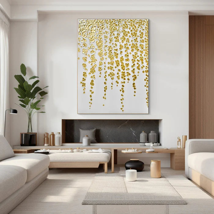 Gold Leaf Textured Abstract Oil Painting - Modern Luxury Wall Art