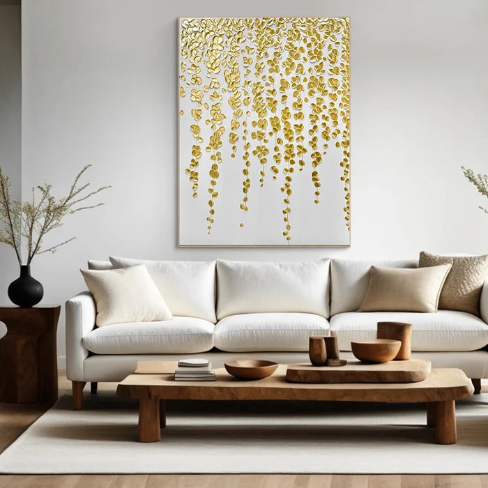 Gold Leaf Textured Abstract Oil Painting - Modern Luxury Wall Art