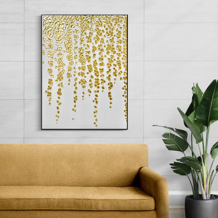 Gold Leaf Textured Abstract Oil Painting - Modern Luxury Wall Art