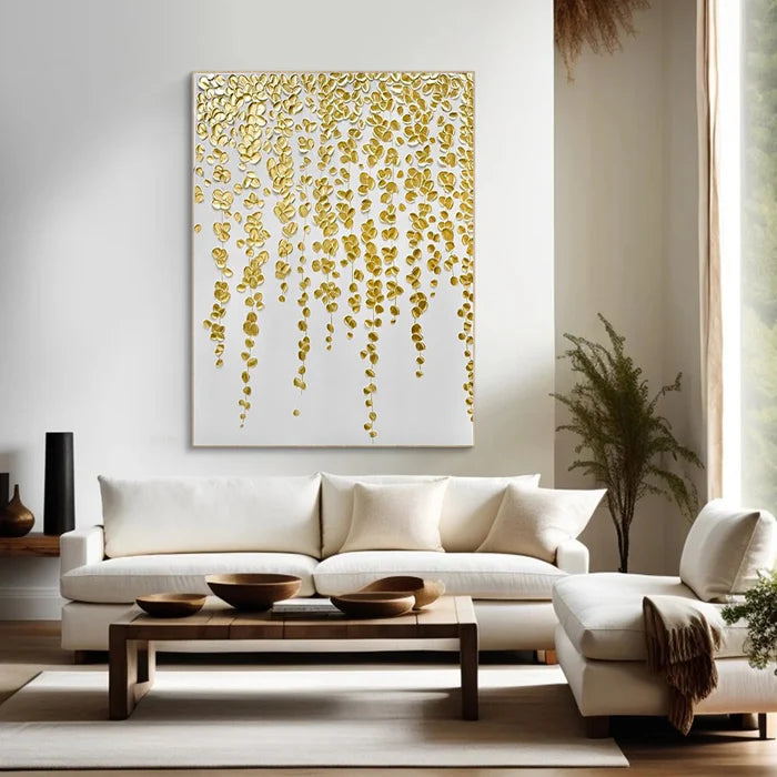 Gold Leaf Textured Abstract Oil Painting - Modern Luxury Wall Art