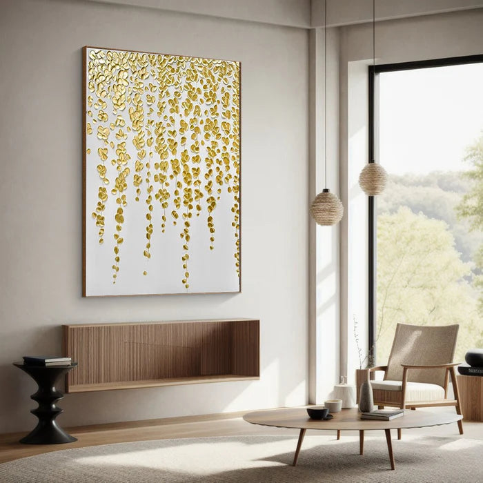 Gold Leaf Textured Abstract Oil Painting - Modern Luxury Wall Art