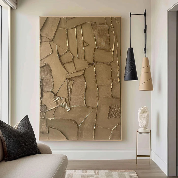 Golden Fragments - Modern Wabi-Sabi Textured Abstract Oil Painting