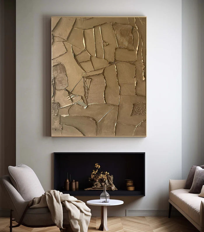 Golden Fragments - Modern Wabi-Sabi Textured Abstract Oil Painting