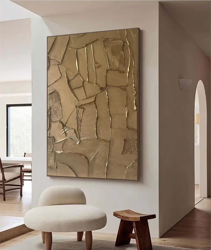 Golden Fragments - Modern Wabi-Sabi Textured Abstract Oil Painting