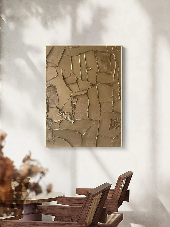 Golden Fragments - Modern Wabi-Sabi Textured Abstract Oil Painting