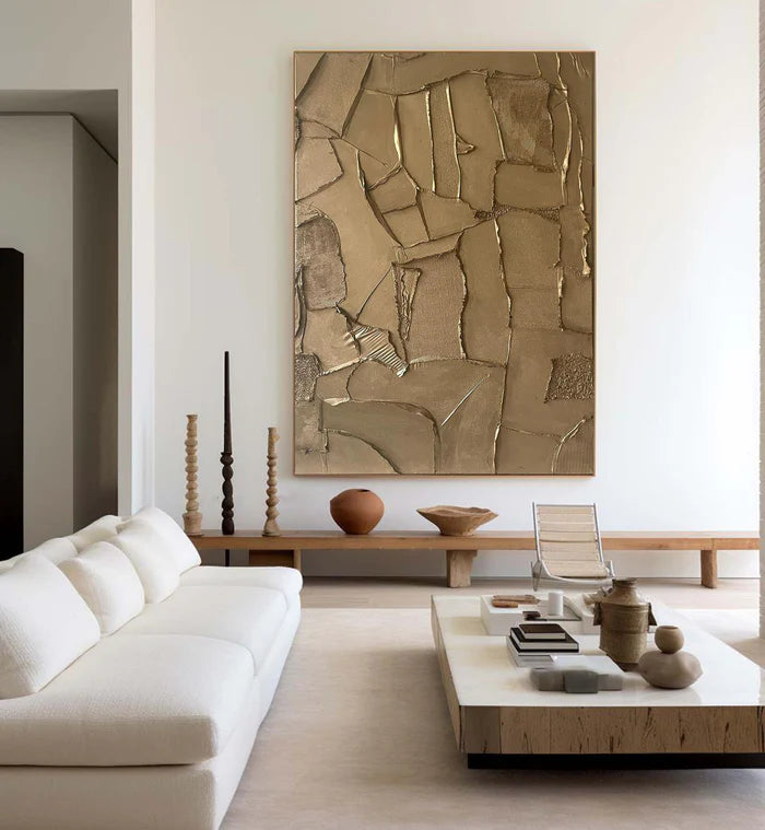 Golden Fragments - Modern Wabi-Sabi Textured Abstract Oil Painting