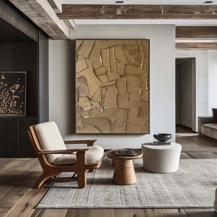 Golden Fragments - Modern Wabi-Sabi Textured Abstract Oil Painting