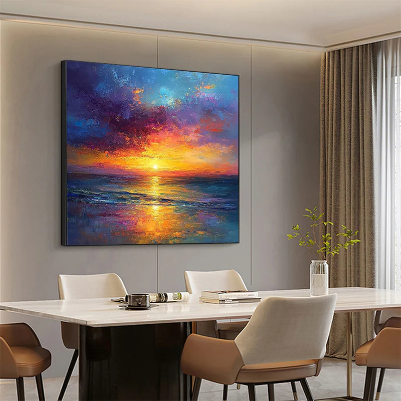 Golden Hour – Vibrant Sunset Seascape Textured Oil Painting