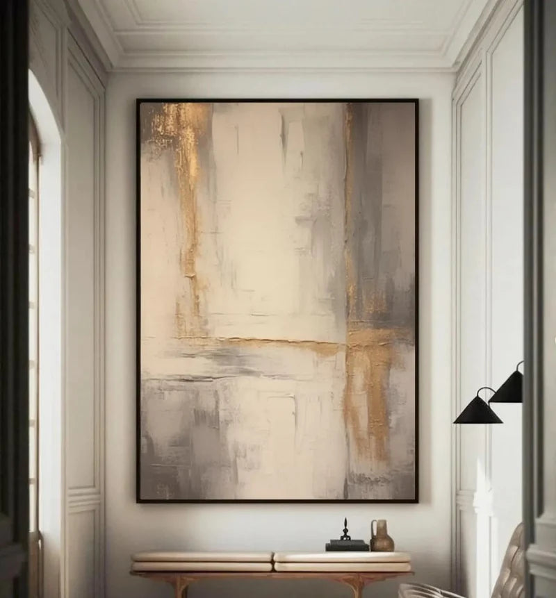 Golden Quietude-Interior Design Vertical Wabi Sabi Texture Abstract Wall Art