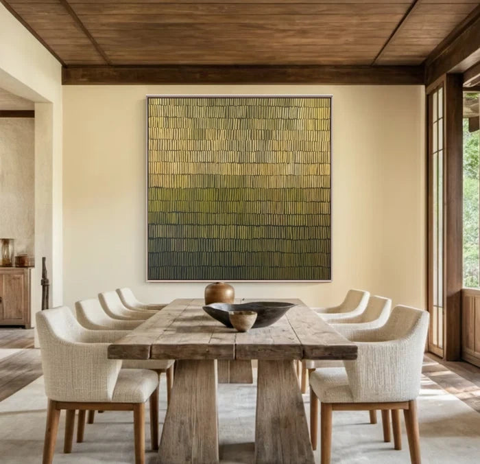 Golden Rhythm – Minimalist Textured Line Abstract Oil Painting Wall Art