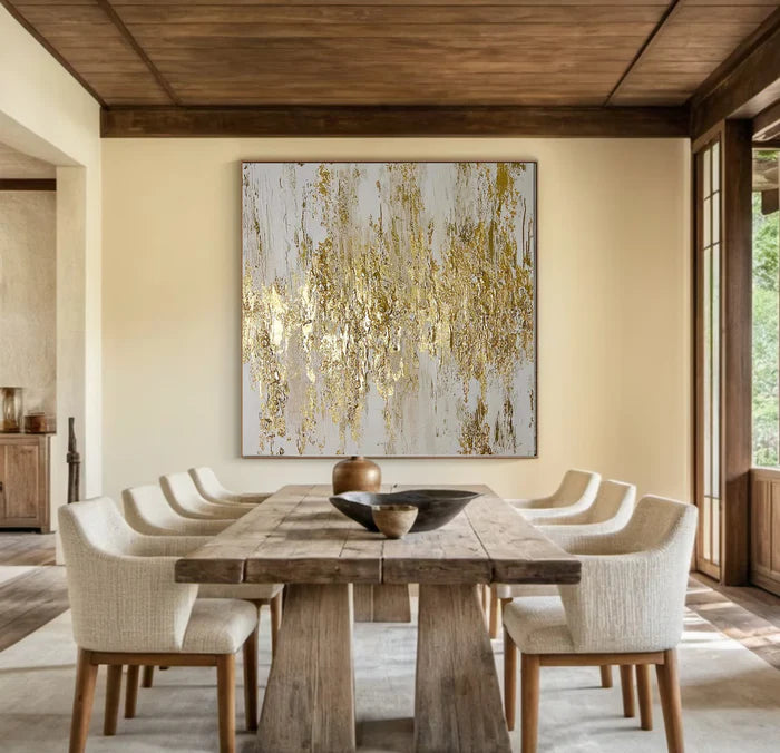 Golden Symphony - Hand-Painted Textured Abstract Oil Painting