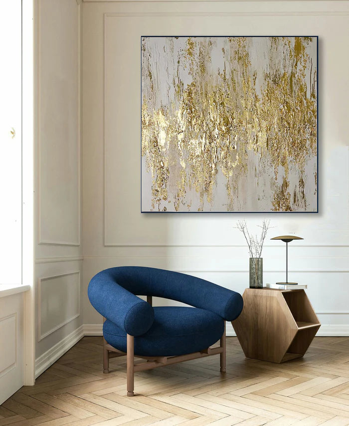 Golden Symphony - Hand-Painted Textured Abstract Oil Painting