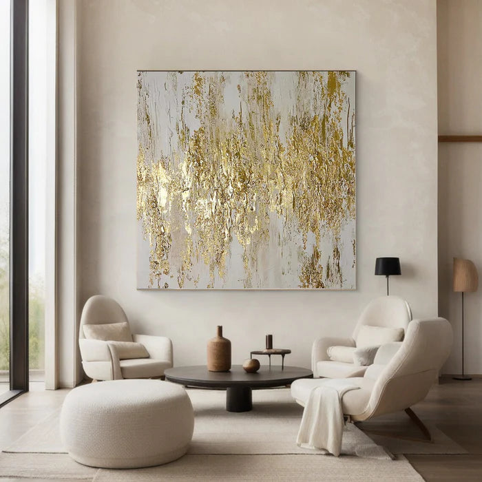 Golden Symphony - Hand-Painted Textured Abstract Oil Painting
