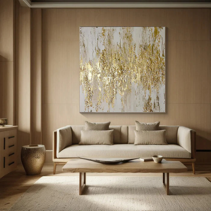 Golden Symphony - Hand-Painted Textured Abstract Oil Painting
