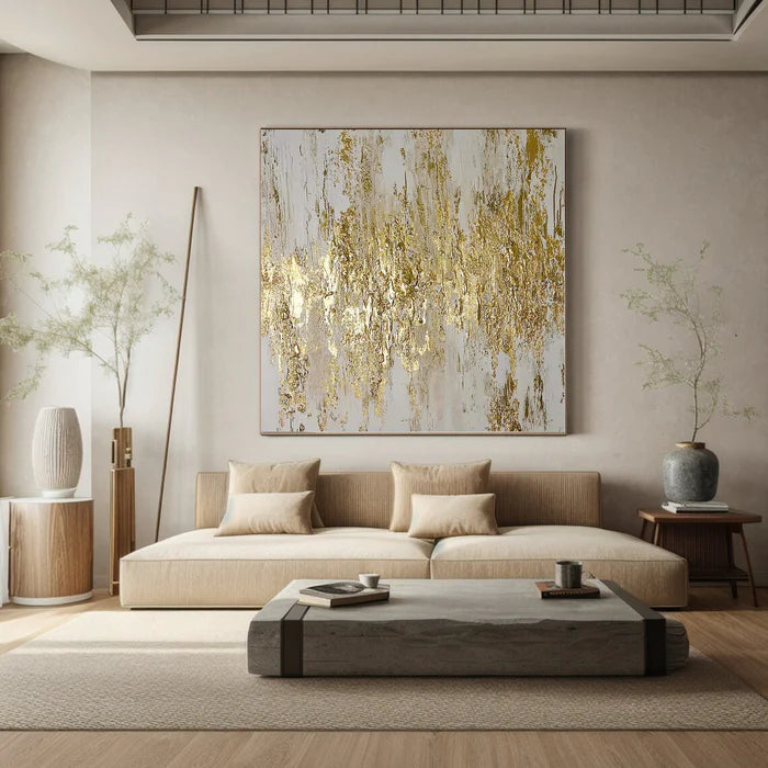Golden Symphony - Hand-Painted Textured Abstract Oil Painting