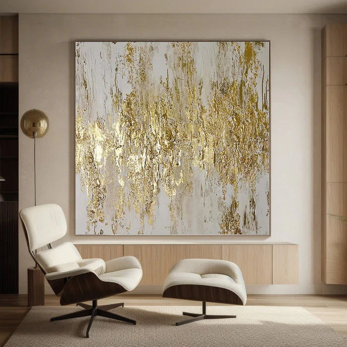 Golden Symphony - Hand-Painted Textured Abstract Oil Painting