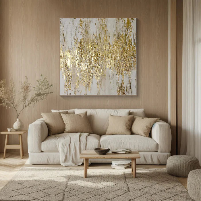 Golden Symphony - Hand-Painted Textured Abstract Oil Painting