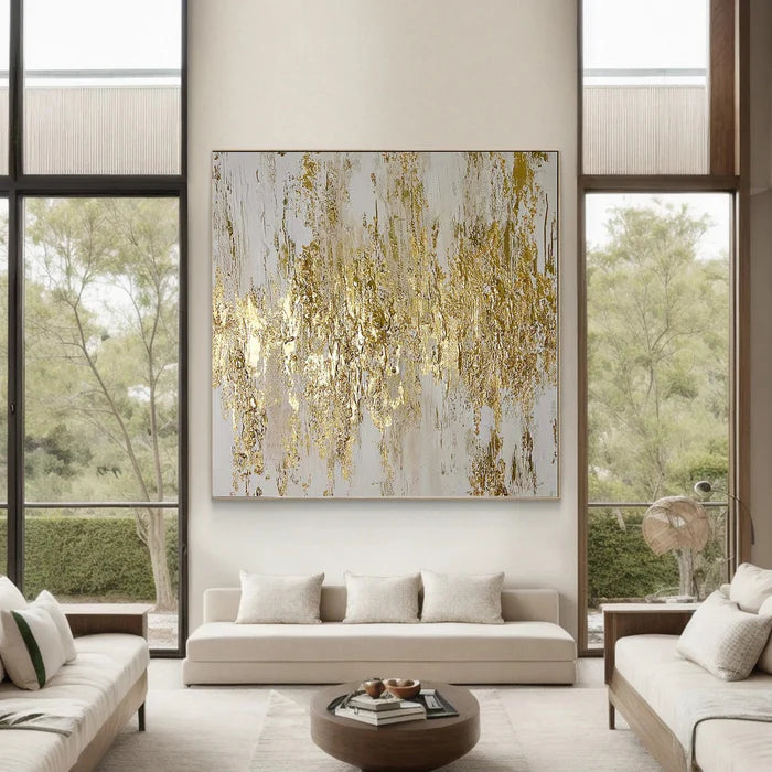 Golden Symphony - Hand-Painted Textured Abstract Oil Painting