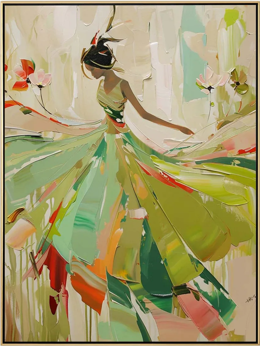 Grace in Motion - Hand-Painted Textured Ballerina Oil Painting