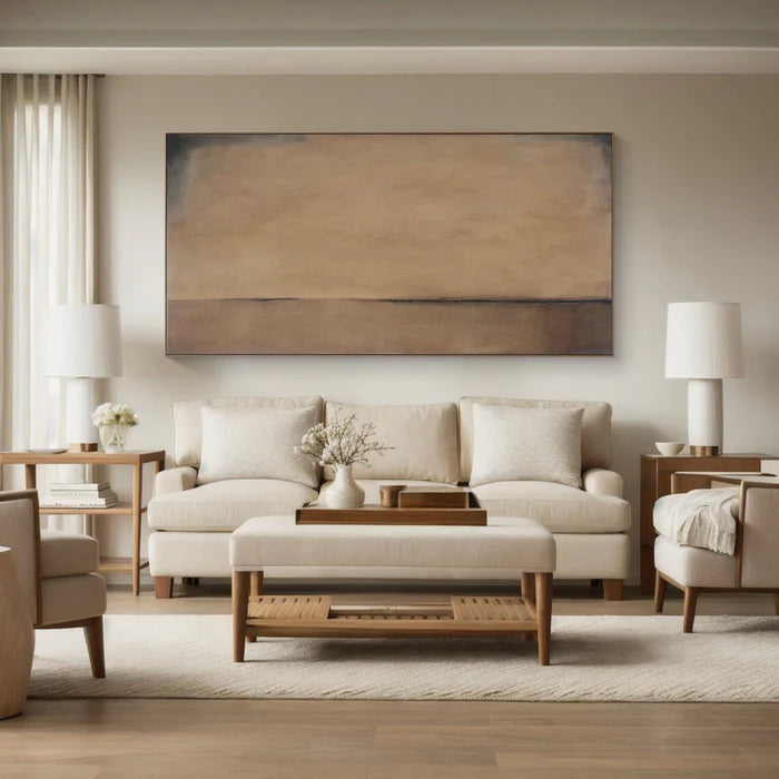 Horizon of Silence - Minimalist Wabi-Sabi Abstract Oil Painting in Earth Tones