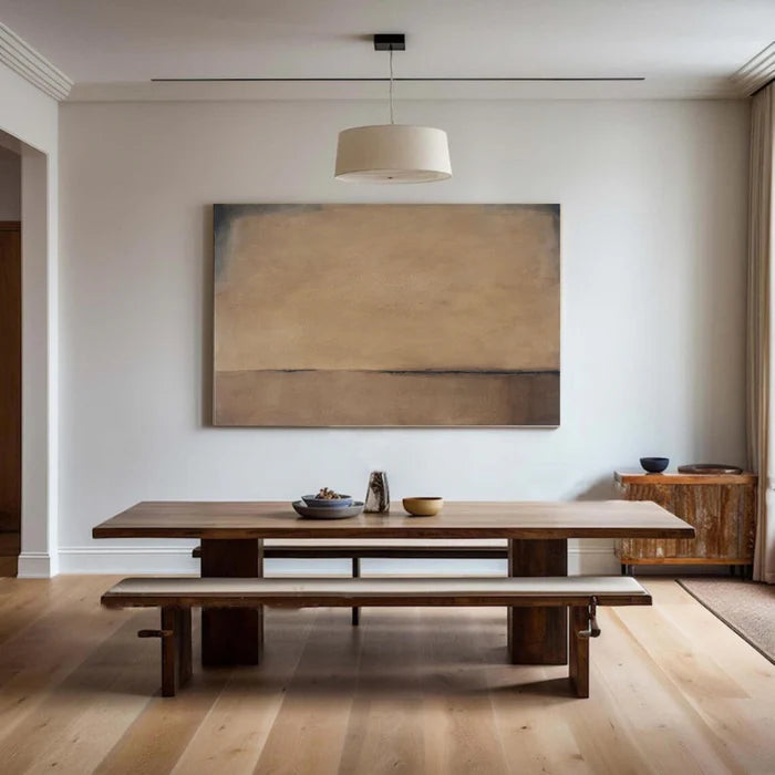 Horizon of Silence - Minimalist Wabi-Sabi Abstract Oil Painting in Earth Tones