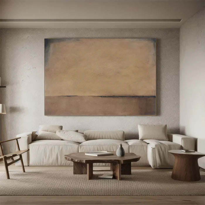 Horizon of Silence - Minimalist Wabi-Sabi Abstract Oil Painting in Earth Tones