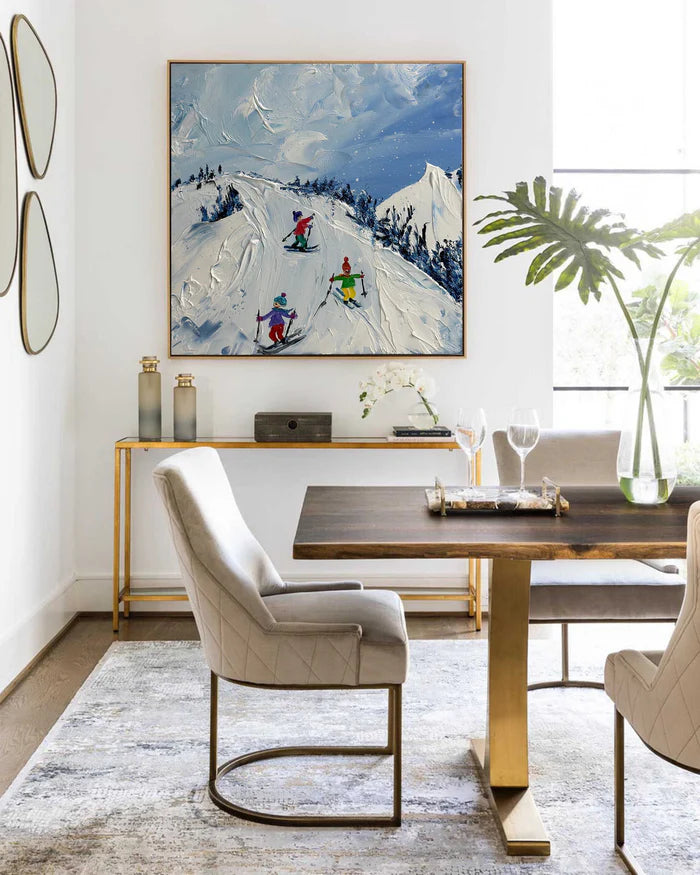 Joy of Winter Slopes - Skiing Theme Textured Oil Painting