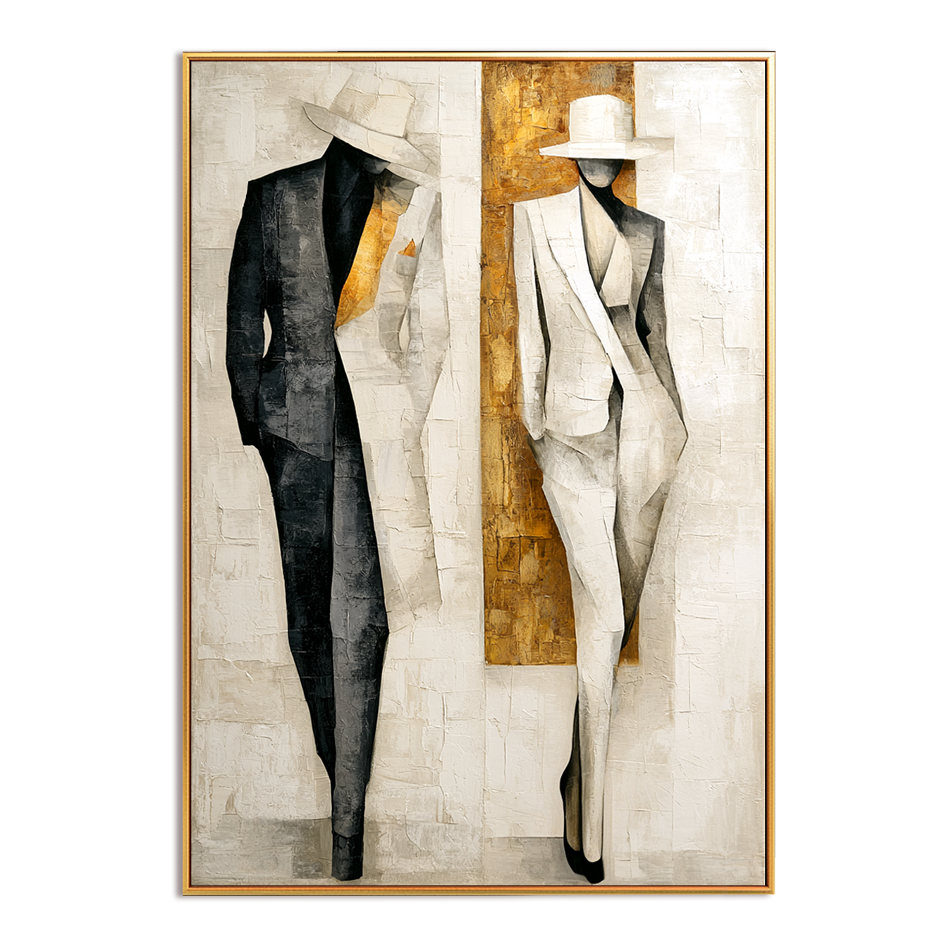 Gilded Duality – Textured Abstract Figurative Oil Painting#AB522010