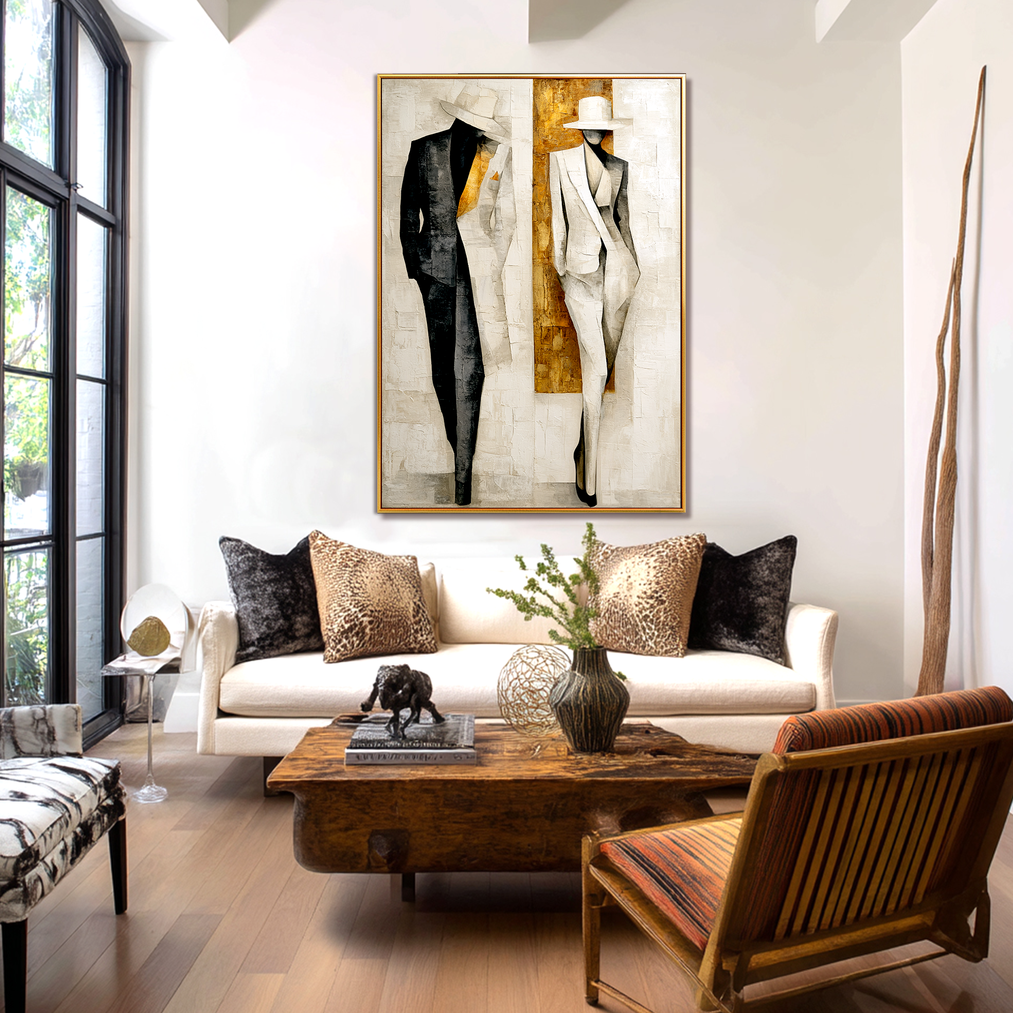 Gilded Duality – Textured Abstract Figurative Oil Painting#AB522010