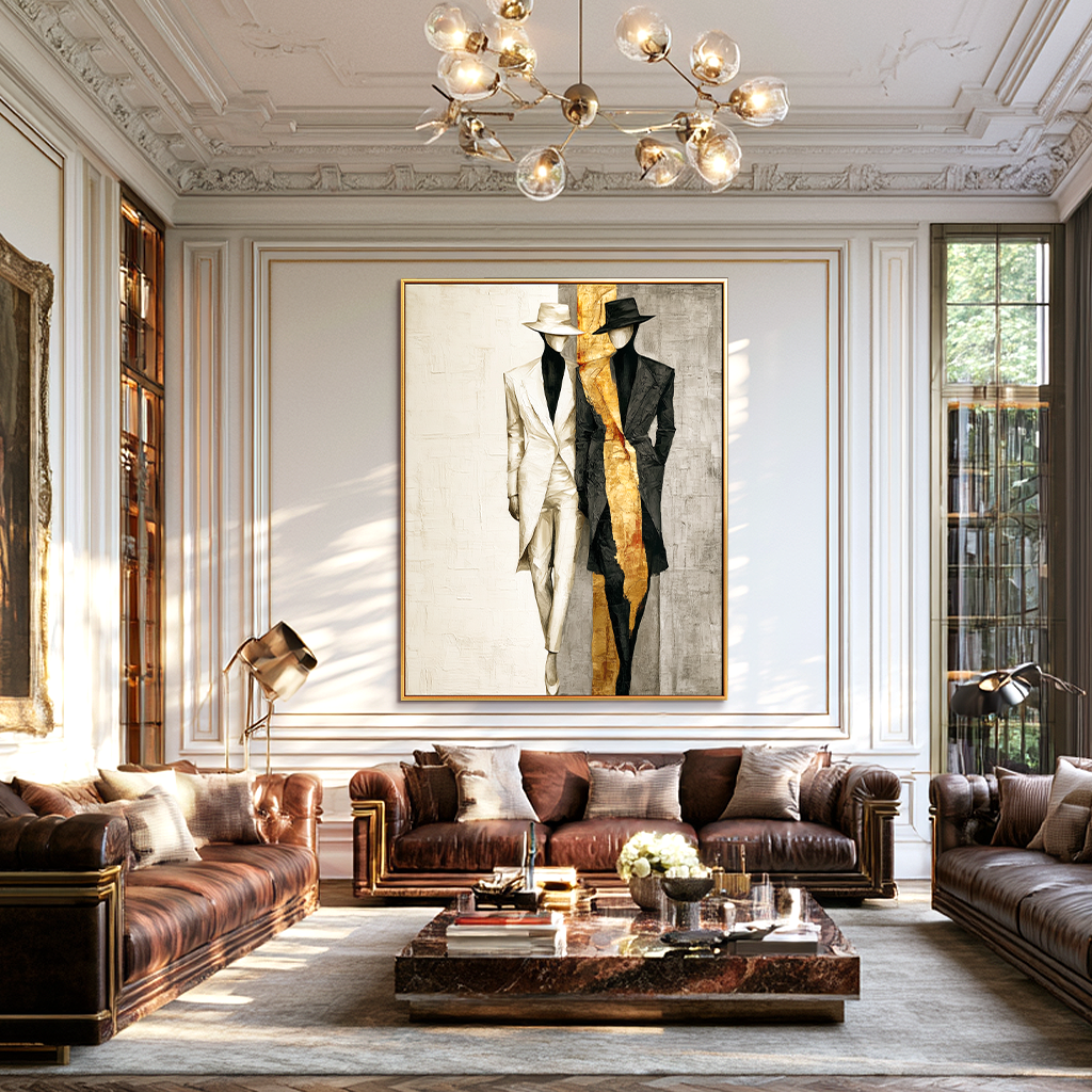 Golden Accord – Textured Abstract Figurative Oil Painting#AB522011