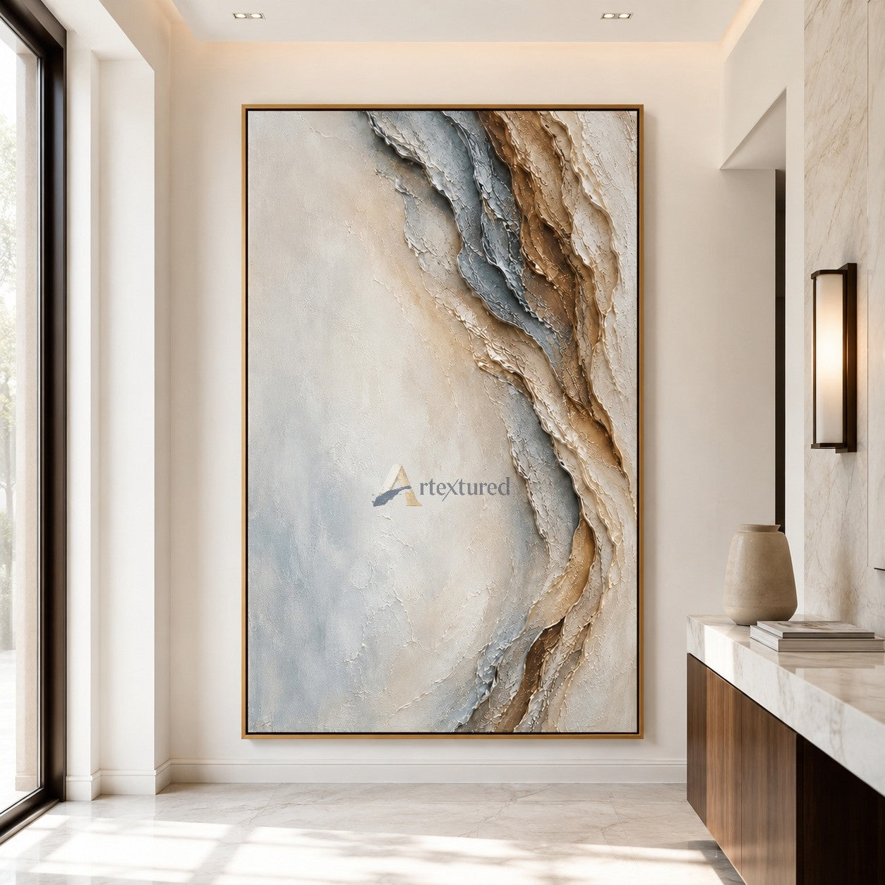 Neutral Textured Abstract Wall Art with Blue Beige Tones#LL20260024