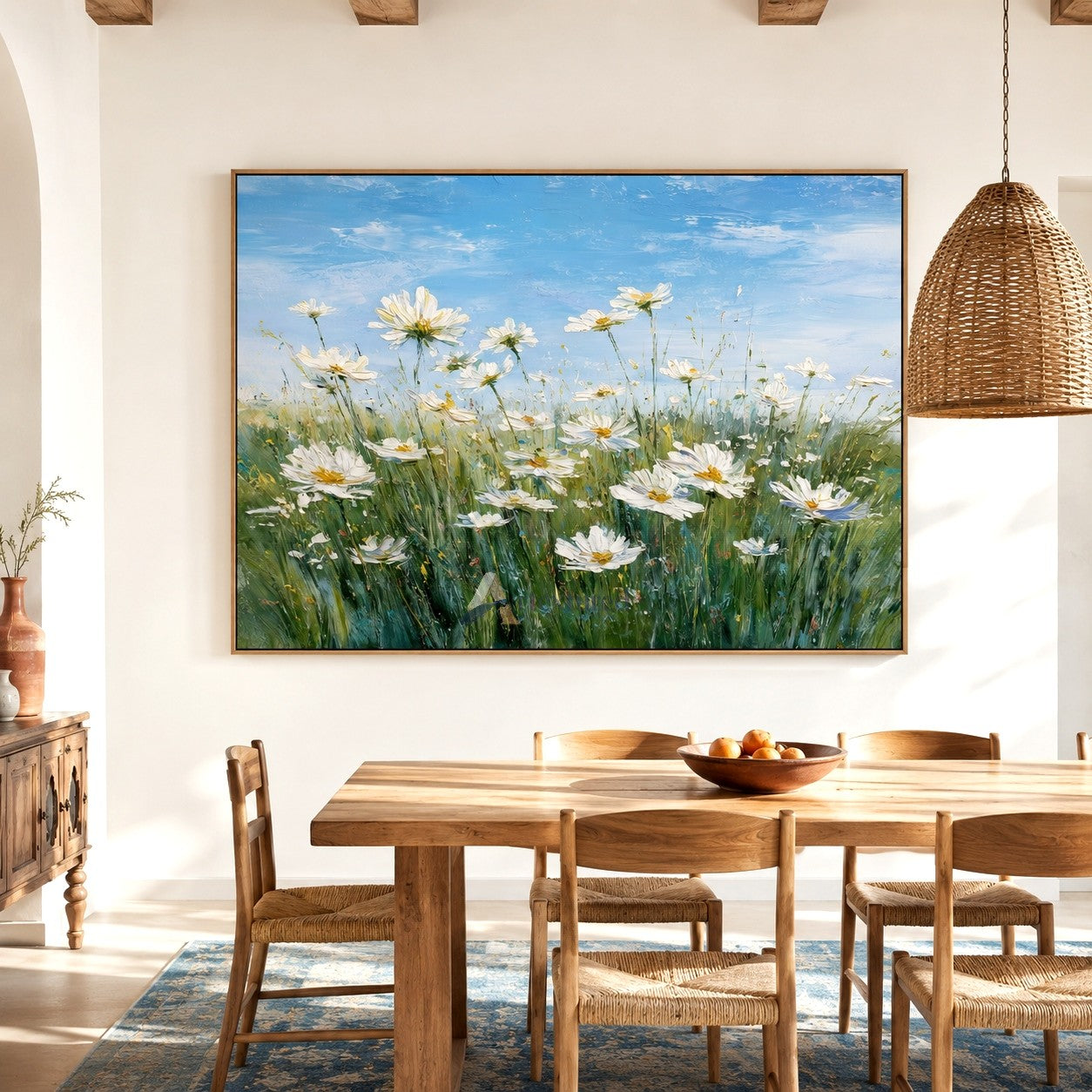 Daisy Meadow Wall Art with Blue Sky#LL20260025