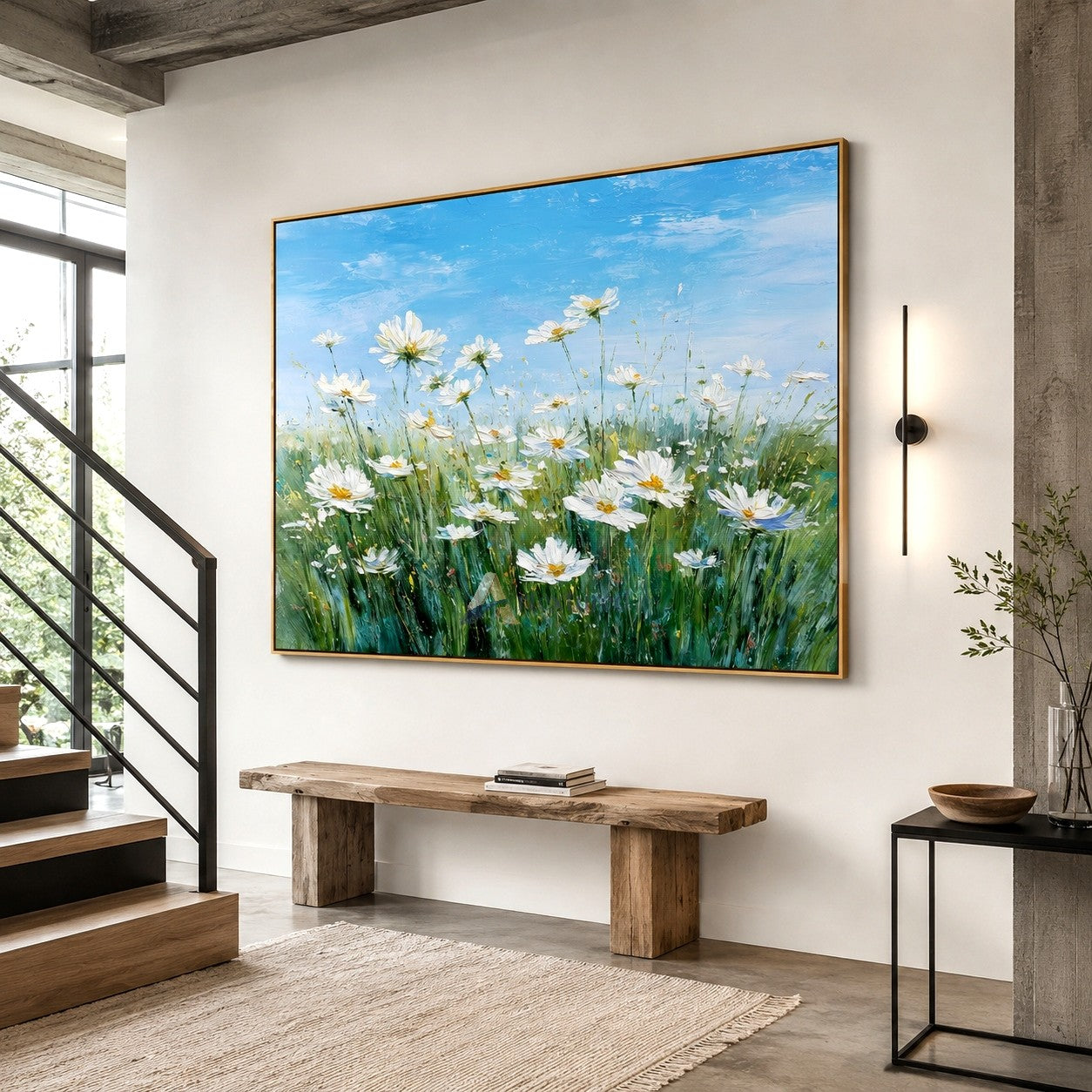 Daisy Meadow Wall Art with Blue Sky#LL20260025