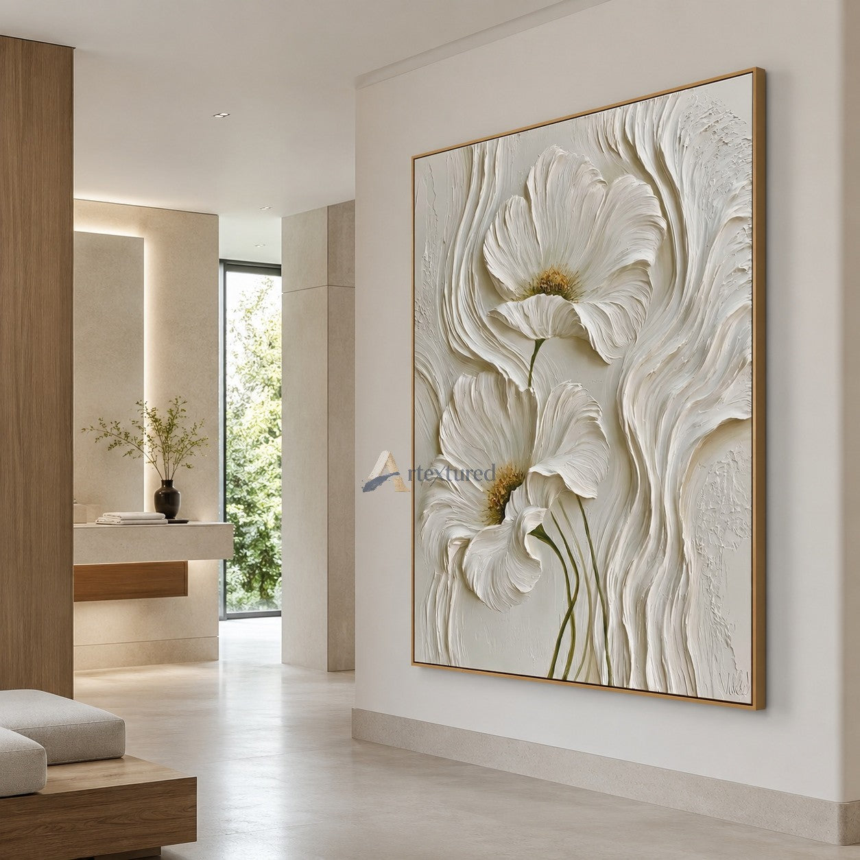 White 3D Floral Textured Wall Art#LL20260029