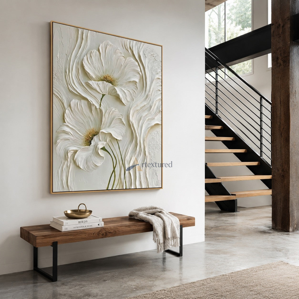 White 3D Floral Textured Wall Art#LL20260029