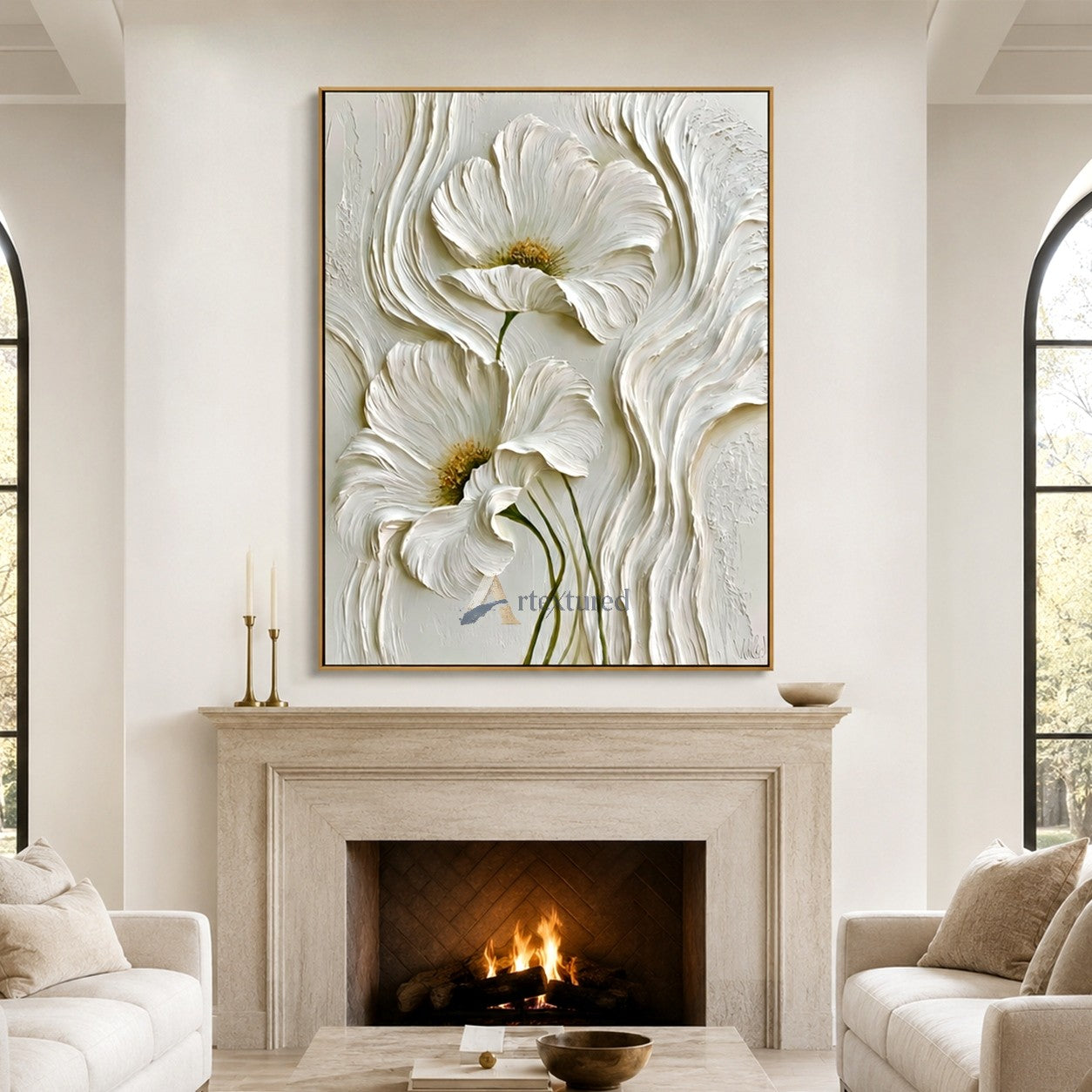 White 3D Floral Textured Wall Art#LL20260029