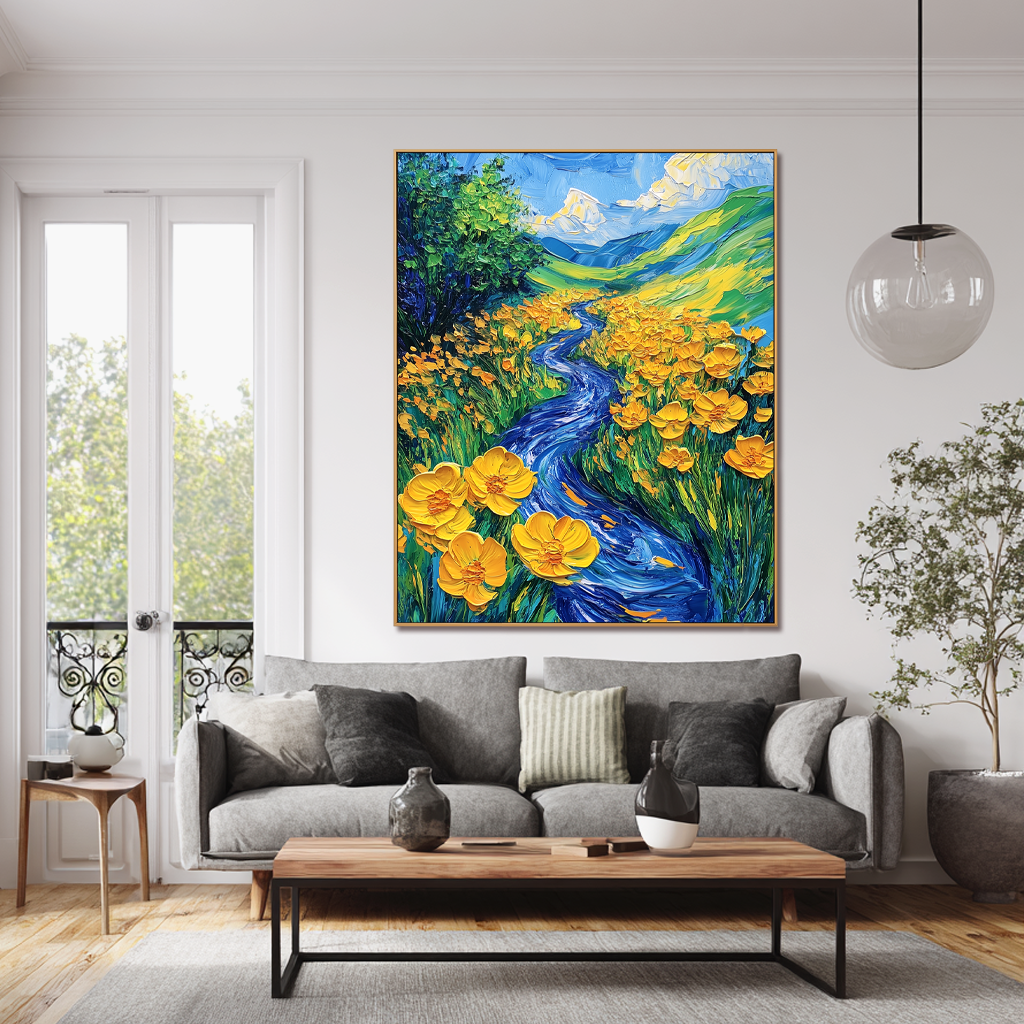 Flowing Meadow – 3D Textured Hand-Painted Oil Painting | Vibrant Floral Wall Art#AB522002
