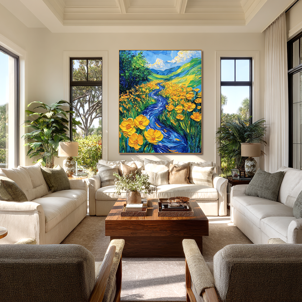 Flowing Meadow – 3D Textured Hand-Painted Oil Painting | Vibrant Floral Wall Art#AB522002