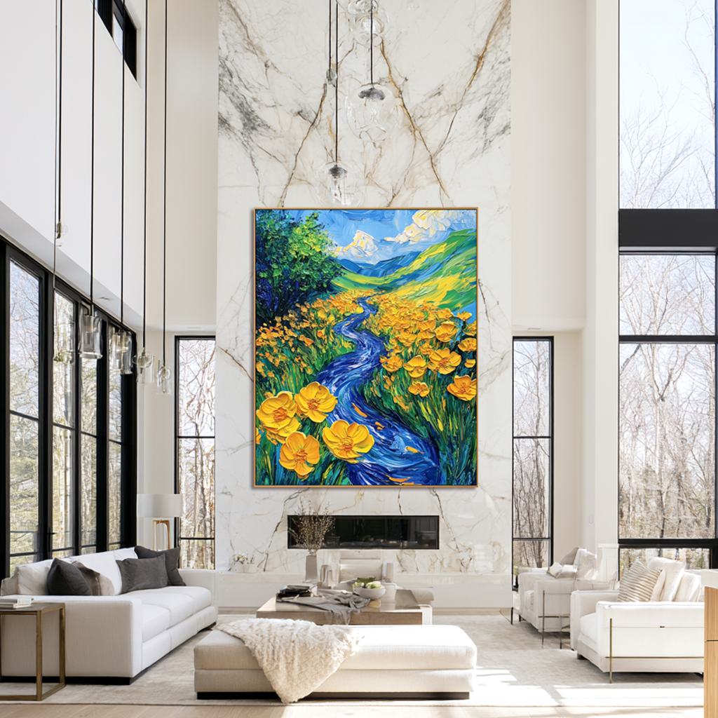 Flowing Meadow – 3D Textured Hand-Painted Oil Painting | Vibrant Floral Wall Art#AB522002