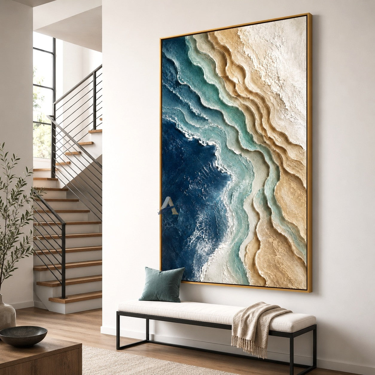 Blue Coastal Textured Abstract Wall Art#LL20260030